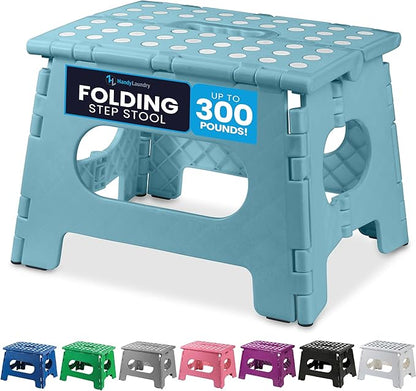 Handy Laundry - Folding Step Stool - Sturdy Enough Collapsible Stool to Support Adults and Safe Enough for Kids - Opens Easy with One Flip - Great for Kitchen, Bathroom or Bedroom (Teal - 9 Inch)