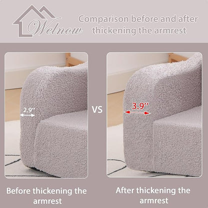 Welnow Kids Sofa, 2-in-1 Soft Sherpa Toddler Chair, Convertible Toddler Couch Lounger, Flip Out Kids Couch Chair with Side Pockets & Removable Cover for Girls and Boys, Grey