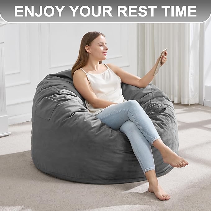 Hobestluk 3FT Bean Bag Chair Giant Bean Bag Chairs for Adults Large Bean Chairs with Removable Cover, Beanbag Chair with Filler, Adult Bean Bag Chairs for Living Room, Bedroom