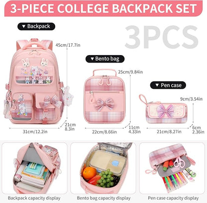 Girls Backpack 3pcs School Backpack with Lunch Box Teen Girl Backpack Set Cute Kids School Bag Bookbag for Teen Girls