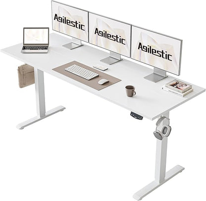 Agilestic Electric Standing Desk, Large 63 x 24 Inches Height Adjustable Desk, Sit Stand up for Work Office Home, Ergonomic Rising Computer Table with Memory Preset, White