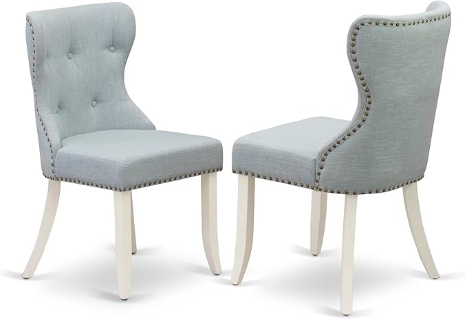 East West Furniture X027SI215-5 5 Piece Dining Room Table Set Includes a Rectangle Dining Table with X-Legs and 4 Baby Blue Linen Fabric Upholstered Parson Chairs, 40x72 Inch, Multi-Color