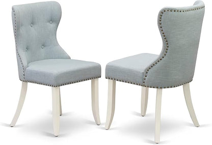 East West Furniture X027SI215-5 5 Piece Dining Room Table Set Includes a Rectangle Dining Table with X-Legs and 4 Baby Blue Linen Fabric Upholstered Parson Chairs, 40x72 Inch, Multi-Color