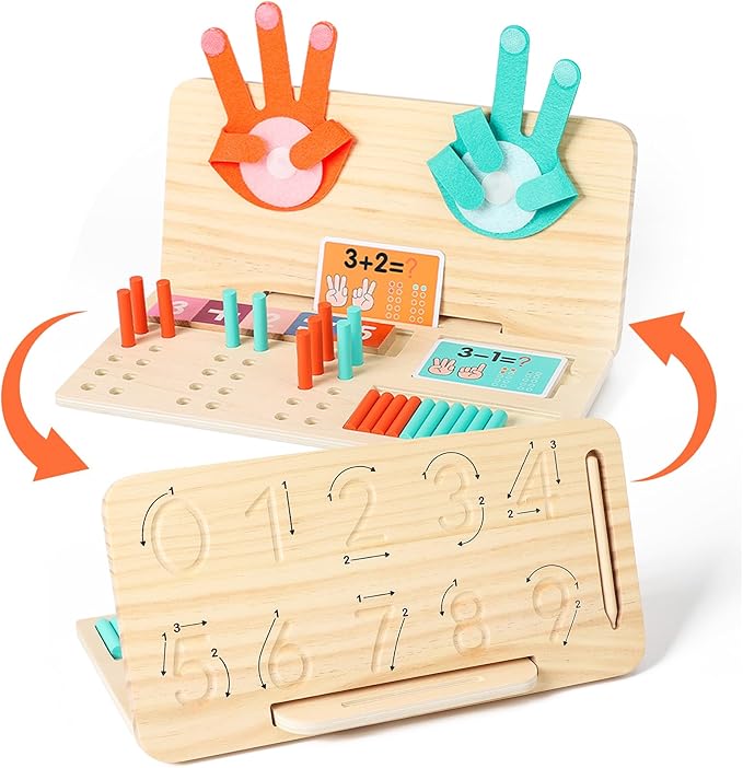 Montessori Learning Toys for Toddlers, Double-Sided Preschool Educational Math Manipulatives Number Counting Blocks, Finger Counting Math Toys for Kids 3-5 Year Old Boys Girls Gift