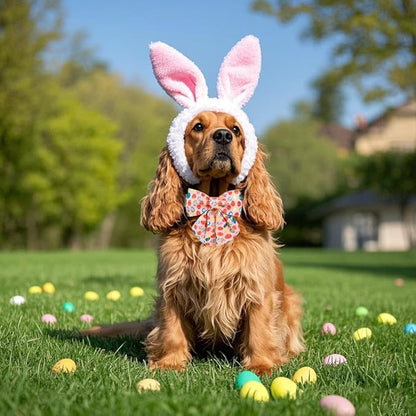 Maca Bates Easter Day Dog Collar with Sailor Bow Tie for Extra Small Girl Boy Dogs, Pink Easter Egg,Chick Pattern,Adjustable Durable Soft Breakaway Collars for Male Female Puppy