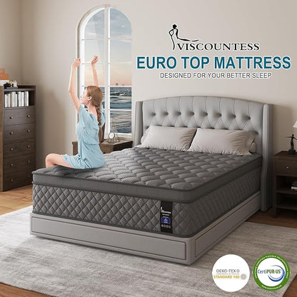 King Mattress, 10 Inch Hybrid Mattresses Grey Medium Firm for Back & Lumbar Support, 100 Night Trial, Individual Pocket Spring Mattresses for Motion Isolation & Pressure Relief
