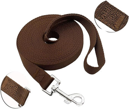 Nylon Training Dog Leash for Small Medium Large Dogs, 15ft 20ft 30ft 50ft Long Leash Dog/Puppy Lead for Obedience Recall Training, Camping (30ft, Brown)