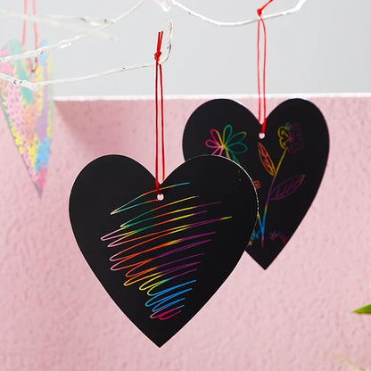 JOYIN 36 Packs Valentines Day Gifts Cards for Kids Magic Color Scratch Heart Rainbow Scratch Paper Heart Valentine Crafts and Art for Kids Classroom Exchange Create Rainbow Art Without Ink