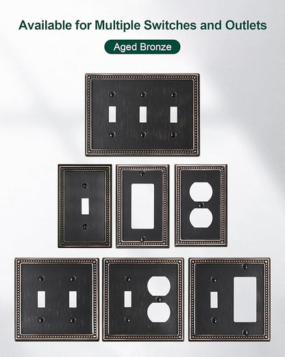 4-Pack Decorator Outlet Cover Plate, Decorative Switch Plates and Outlet Covers, Aged Bronze Metal Wall Plates for Electrical Outlets, Receptacle, GFCI Outlet, Dimmer Switch