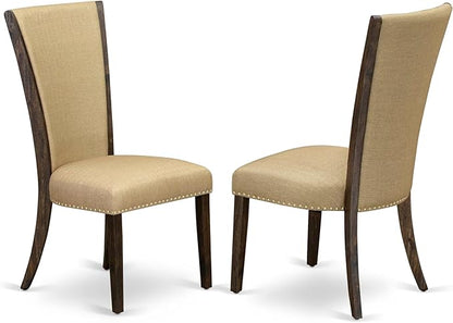 East West Furniture V727VE703-6 6 Piece Dining Room Table Set Contains a Rectangle Kitchen Table with V-Legs and 4 Brown Linen Fabric Parson Chairs with a Bench, 40x72 Inch, Multi-Color