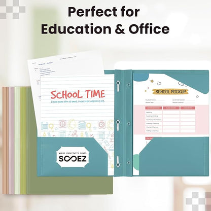 Sooez Folders with Pockets and Prong, 6 Pack, Green Colors, File Folders with Prongs, 2 Pocket Folders Bulk, Plastic Folder for School College Supplies, Aesthetic Nursing Cute School Supplies
