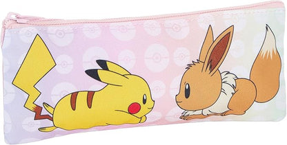 Girls Pokemon Backpack + Lunch Bag + Pencil Case 3 Piece Pikachu & Eevee College School Bag Set, Pink, Backpack