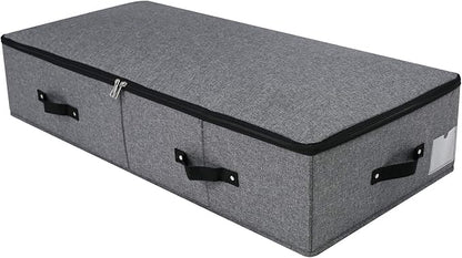 Omygarden Foldable Fabric Sturdy Under Bed Storage Box with 6 Handles, Zipper Lid, Blankets Clothes Comforters Storage Bin Organizer for Bedroom and Closet, 35x 16.5 x 7inch, Black Grey