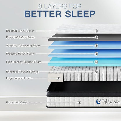 Full Size Mattress, 10 Inch Full Mattress in a Box, Medium Firm, Memory Foam with Individual Pocket Spring for Pressure Relief & Motion Isolation, Strong Edge Support