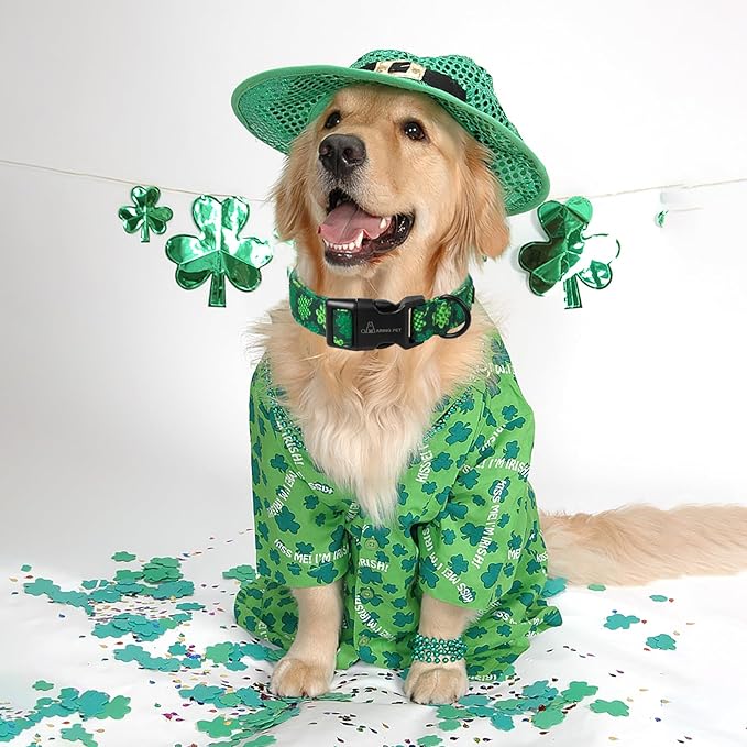 ARING PET St Patrick's Day Dog Collar-Cute Clovers Dog Collar, Adjustable Cotton Shamrock Pet Collar Trefoil Puppy Collars with Quick Release Buckle