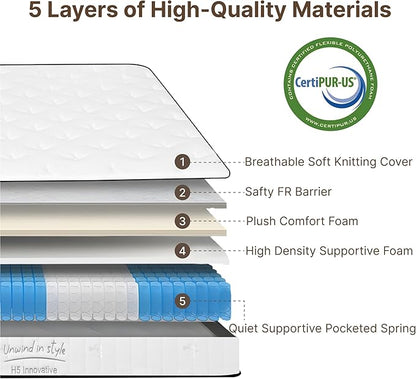Twin Size Mattress, 10 Inch Medium Firm Foam Hybrid Mattress with Individual Pocket Springs for Motion Isolation & Edge Support, Mattress in A Box CertiPUR-US Certified