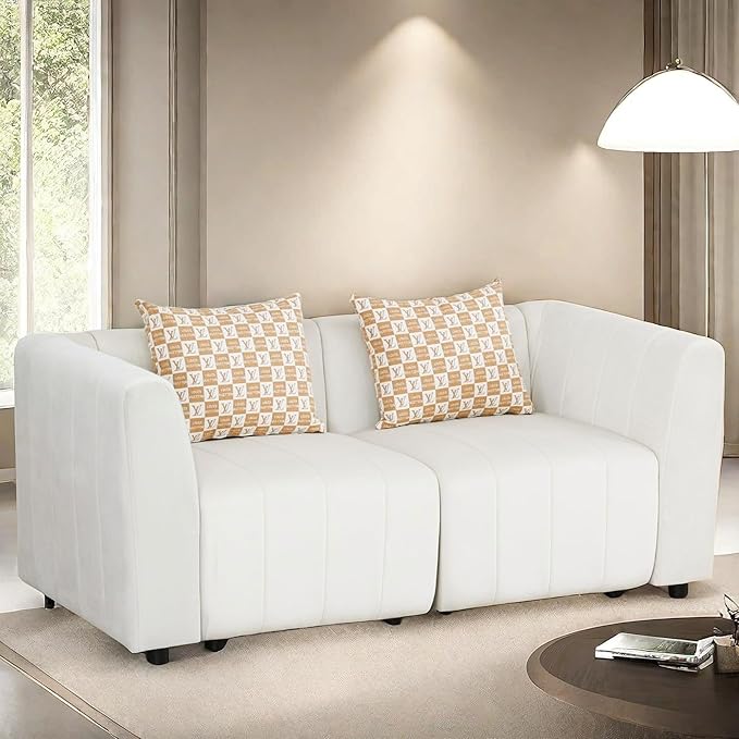 Loveseat Sofa, 67″ Comfy Cloud Couch with Deep Seats, Modern Small Sectional Couches for Living Room, Bedroom, Small Space, White