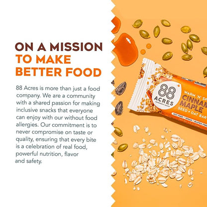 88 Acres Granola Bars | Cinnamon Maple | Gluten Free, Nut-Free Oat and Seed Snack Bar | Vegan & Non GMO | 12 Pack
