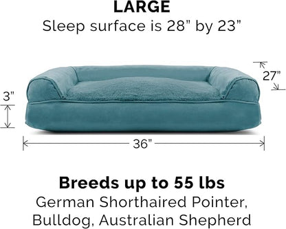 Furhaven Pillow Dog Bed for Large/Medium Dogs w/ Removable Bolsters & Washable Cover - Plush & Suede Sofa - Deep Pool, Large