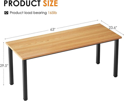 Need 63 Inch Large Computer Desk - Modern Simple Style Home Office Gaming Desk, Basic Writing Table for Study Student, Black Metal Frame, Teak