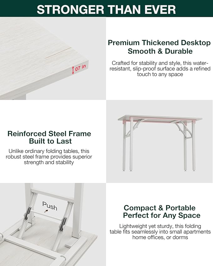 Frylr Small Folding Computer Desk – 35.8 Inch Portable Table for Craft and Study, Lightweight Desk for Small Spaces, Foldable Laptop Table Built-in AC/USB Outlets for Convenience, White Ash