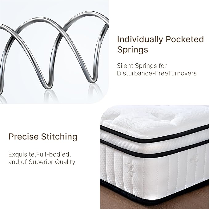 Twin Size Mattress, 12 Inch Medium Firm Foam Hybrid Mattress with Individual Pocket Springs for Motion Isolation & Edge Support, Mattress in A Box CertiPUR-US Certified