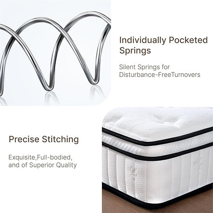 Queen Size Mattress, 10 Inch Medium Firm Foam Hybrid Mattress with Individual Pocket Springs for Motion Isolation & Edge Support, Mattress in A Box CertiPUR-US Certified