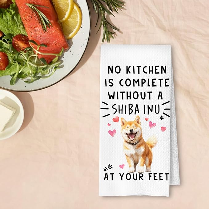 Shiba Inu Funny Dog Dish Towels -A Kitchen is Not Complete Without A Shiba Inu Dish Towel Waffle Weave Hand Towels for Home Bathroom,Dog Lovers Gift,16×24 Inch