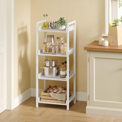 Rolanstar Bookshelf, 4-Tier Storage Rack, Narrow Corner Bookshelf, Display Wooden Shelves for Living Room, Bathroom, Balcony, Kitchen,White