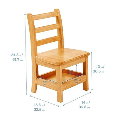 ECR4Kids Three Rung Ladderback Chair with Storage, 12in Seat Height, Classroom Seating, Honey, 2-Pack