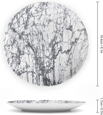 Ceramic Plates, Abstract Decorative Ceramic Plates, Murky Marble Rock Motifs Dynamic Fractal, 6 Inch, for Dining, Parties, Wedding, Grey White