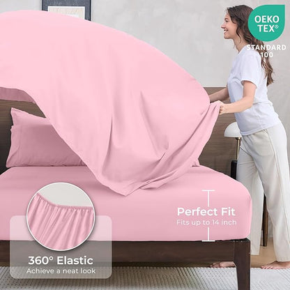 HEVUMYI Pink King Comforter Set - 7-Piece All Season Bed in a Bag King, Ultra Soft Bedding Set with Comforter, Flat Sheet, Fitted Sheet, Pillowcases, Pillow Shams, Pink