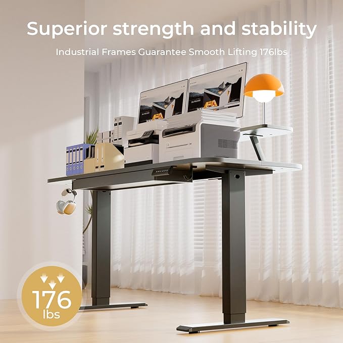COMHOMA Electric Standing Desk with Drawers, 55 x 24 Inch Sit Stand up Desk with Monitor Stand, Laptop Stand, Height Adjustable Home Office Computer Desks with Memory Preset Controller (Ebony Black)