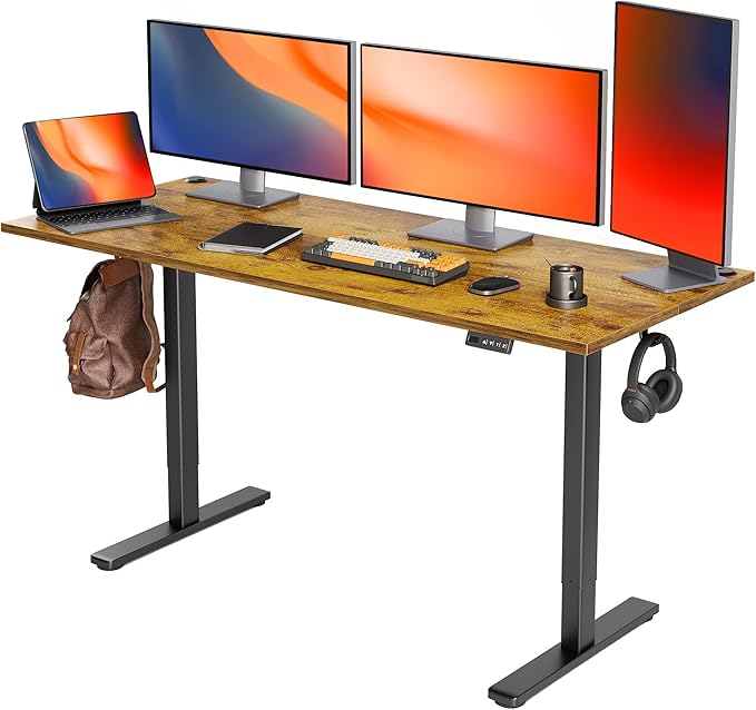 Seang Standing Desk with Adjustable Height, 63x24 Inch Electric Stand Up Desk for Home Office, Studio, Computer Workstation, Rustic Brown Top