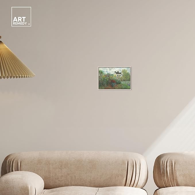 Art Remedy Monet-Garden With Dahlias Impressionism Classic Landscape Paintings Canvas Wall Art, Silver Floater Frame, 10"x15"