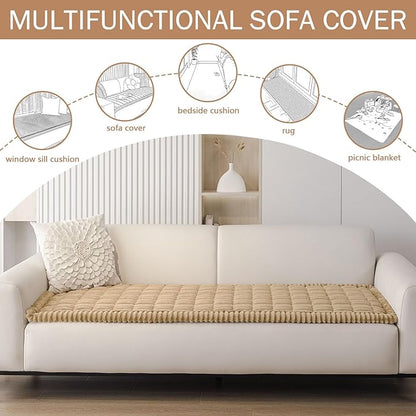 Smiry Couch Cover for Dogs Washable, Non Slip Fuzzy Pet Couch Covers for 3 Cushion Sofa Pet Friendly, Thick Soft Sofa Slipcovers Cushion Protector (Camel, 27.6" x 82.7")