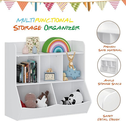 UTEX Toy Storage Organizer with Bookcase, Kid’s Multi Shelf Cubby for Books,Toys, Storage Organizer for Boys,Girls Play Room/Bedroom-White