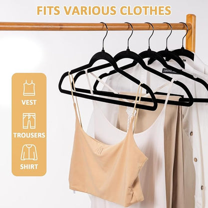 Pack of 30 Velvet Hangers, Space-Saving Heavy Duty Clothes Hangers for Suit, Non-Slip, 0.2 Inches Slim, 17.7 Inches Wide, 360° Swivel Black Hook - Black
