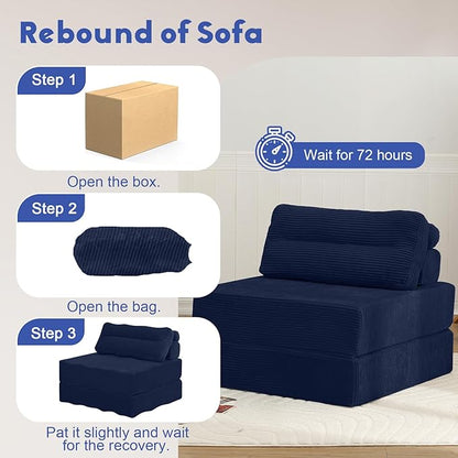 MeMoreCool Folding Sofa Bed Single – Convertible Sleeper Chair with Pillow, Navy | Foldable Mattress Back Support Portable Fold Out Chair Bed Comfy Floor Sofa Lounge for Living Room Bedroom
