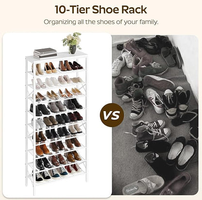 10 Tier Shoe Rack, Large Capacity Shoe Storage Organizer Holds 40 Pairs, Sturdy and Stable, for Entryway, Hallway, Closet, Dorm Room, White SS10WW
