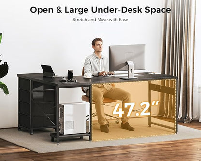 AODK L Shaped Gaming Desk with 4 Drawers, 61" Reversible Home Office Desks with Power Outlets, L Shaped Computer Desk with USB Charging Port and Host Stand, Corner Desk, Easy to Assemble, Black