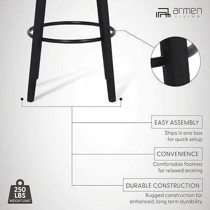 Armen Living Sonia 26" Counter Height Swivel Gray Faux Leather and Black Wood Bar Stool