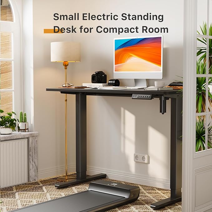 JOY worker Small Electric Standing Desk, 40" x 20" Whole Piece Height Adjustable Desk with Memory Controller, Black Sit to Stand Workstation for Home Office