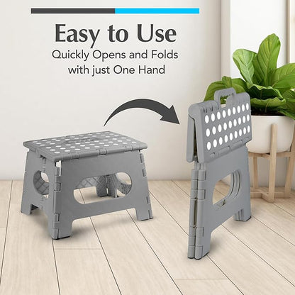 Handy Laundry Folding Lightweight Step Stool - Sturdy Enough to Support Adults and Safe Enough for Kids - Opens Easy with One Flip - Great for Kitchen, Bathroom or Bedroom (Grey | 2-Pack)