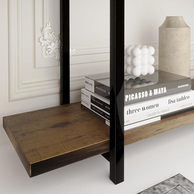 5 Tiers Bookshelf Organizer Industrial Shelf,Modern Open Display Storage Bookcase,Rustic Brown and Metal Bookshelf Standing Storage Shelf Tall Shelving Units for Home Office Study.