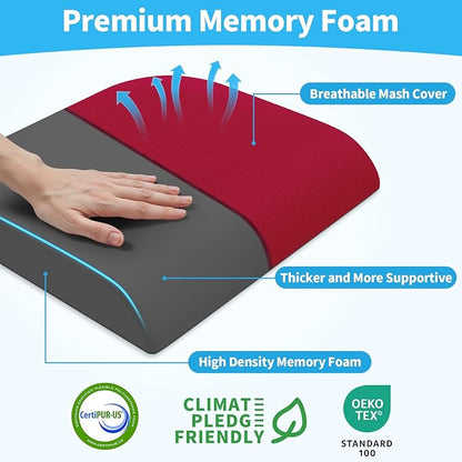 XLarge Seat Cushion, Memory Foam Cushion for Long Sitting Hours on Office Chair, Home & Car, Non-Slip Chair Pad for Relieving Back & Sciatica & Hip & Coccyx Pain (Red)