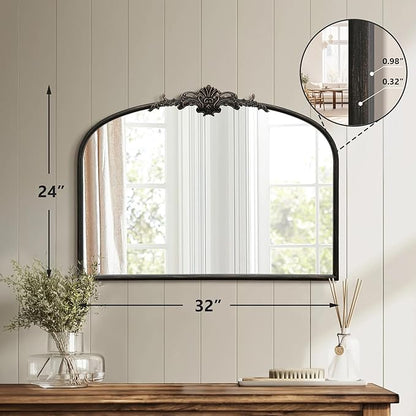 Besdomus Vintage Arched Black Mirror: 32"x24" Large Black Vintage Wall Mounted Mirror - Baroque Traditional Ornate for Living Room/Fireplace/Bathroom- Wall Decor for Interior Designers