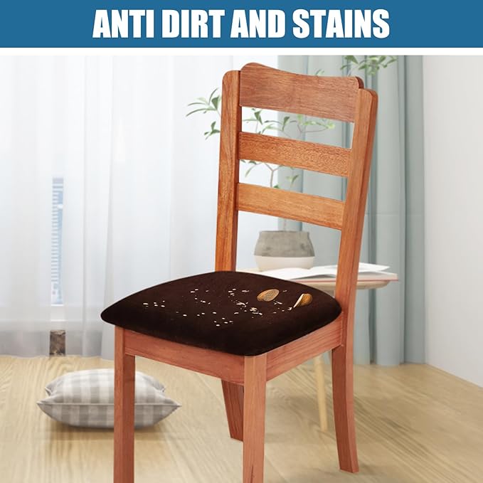 Smiry Velvet Seat Covers for Dining Room Chair Set of 6, Stretch Fit Removable Washable Chair Seat Cushion Protector Slipcovers with Ties, Coffee