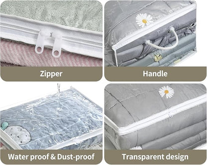 10 PCS Clear Zippered Storage Bags with Handle, Sweater Storage with Zipper, Foldable Closet Organizer Bed Sheet Organizer, Cube Plastic Organizer, Bag, Bin for Clothes,Towel-20 * 16 * 12