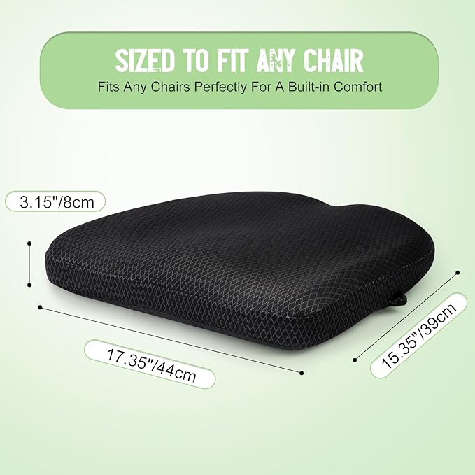 Air Fiber Office Chair Cushion - Ergonomic Seat Cushion for Orthopedic Coccyx, Relief Hip & Back Support - Doctor Recommended Cushion for Long Sitting Worker Driver & Handicapped (Dark Gray)